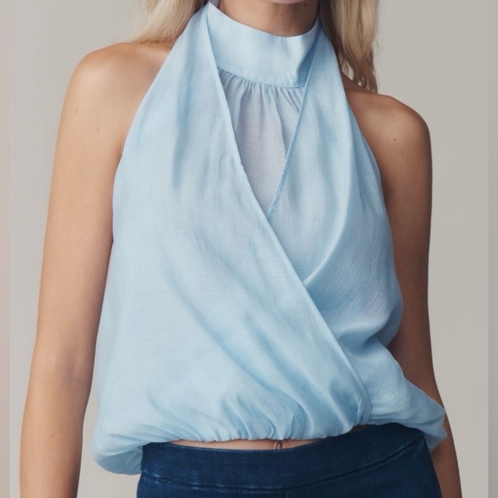 🟤NWT ANTHROPOLOGIE Layered Halter
Sleeveless Blouse in Sky Blue XL